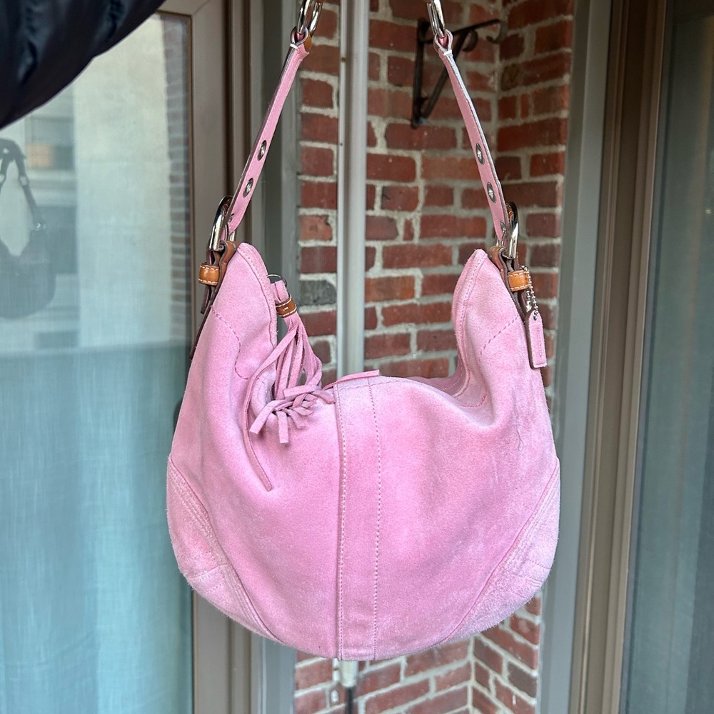 Vintage coach soho hobo bag style 8A16 pink suede leather tan retro y2k preppy